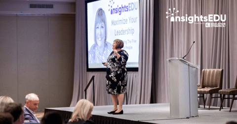 An experienced and knowledgeable speaker, Dr. Sherene McHenry captivates the crowd at the InsightsEDU higher education conference with her words as she speaks confidently and intelligently about Maximizing your leadership by navigating the five types of people..