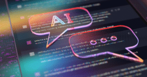 AI chatbot displayed over colorful abstract background